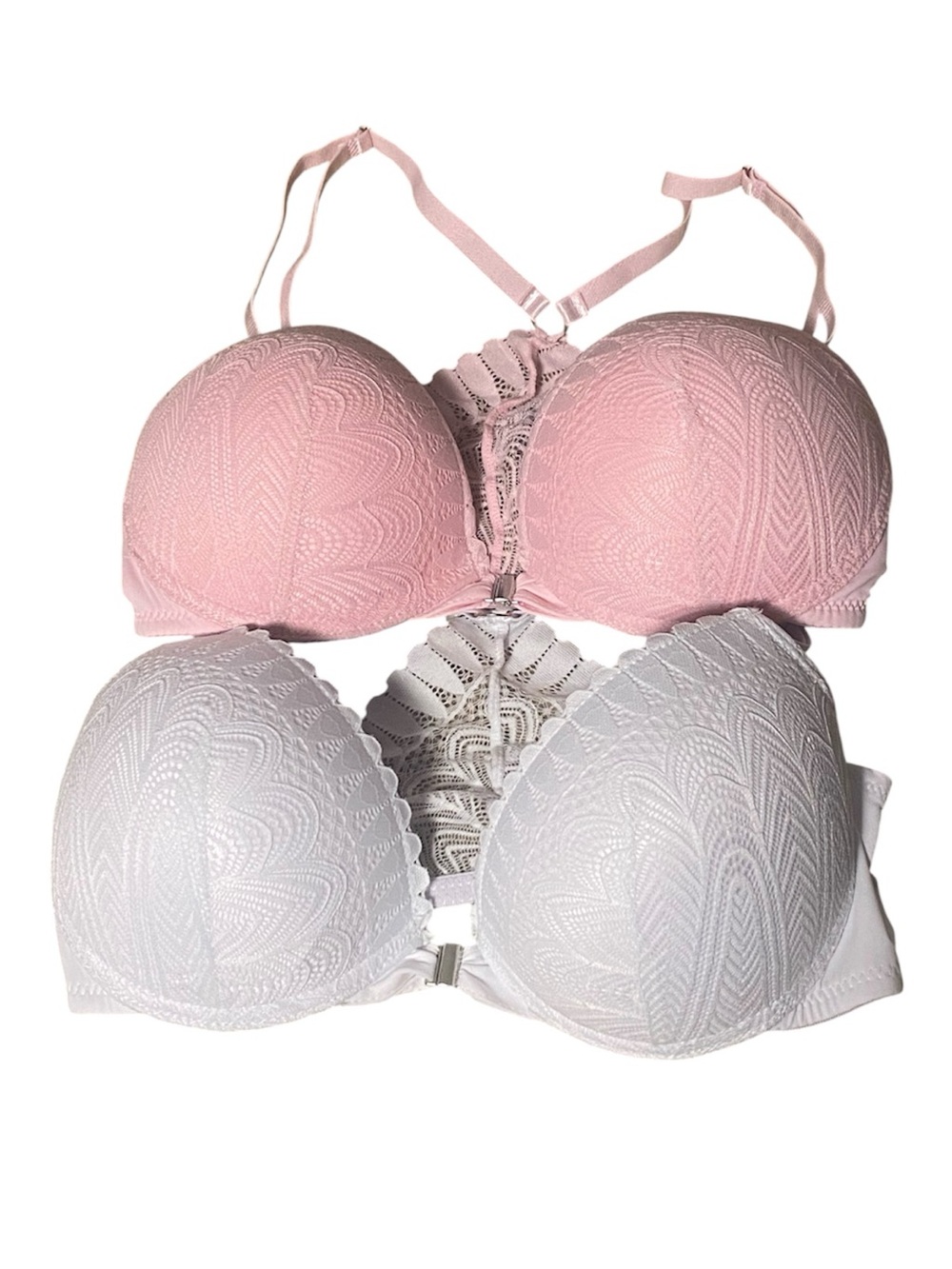 Amazon Lace Front-Closure Push-Up Bra Set - Pink & White 34C